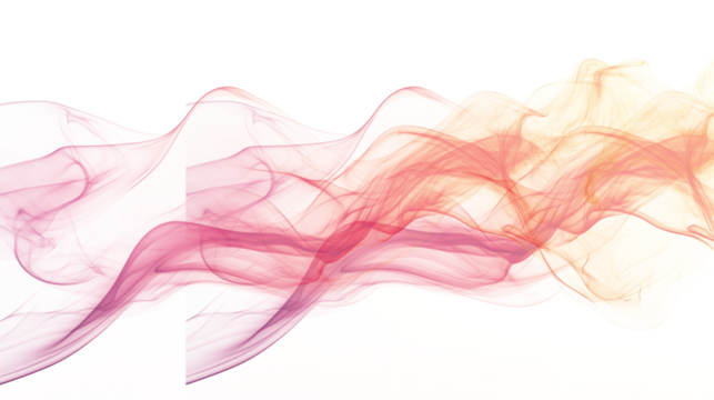 Abstract orange pink red gradient smoke wavy lines curling isolated on transparent background
