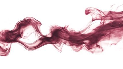 Abstract burgundy smoke wavy lines curling isolated on transparent background