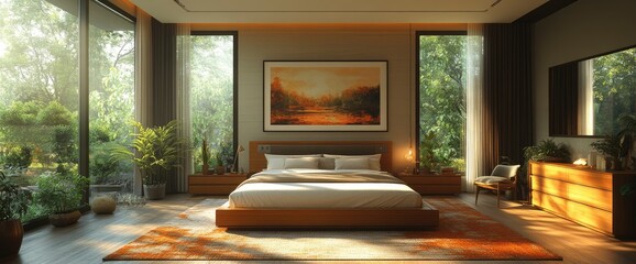 Modern Bedroom with Large Windows and Natural Light