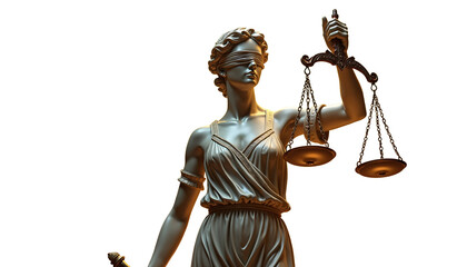 Statue of Lady Justice, Symbol of Law and Justice, Goddess Themis, Fairness and Legal Concepts on Transparent Background PNG