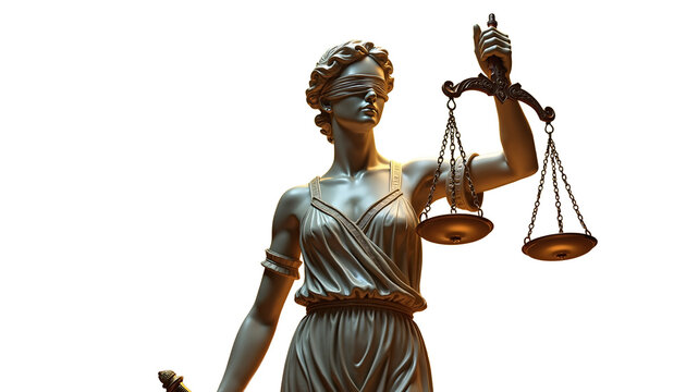 Statue of Lady Justice, Symbol of Law and Justice, Goddess Themis, Fairness and Legal Concepts on Transparent Background PNG