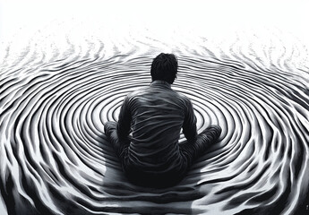 silhouette of a person lost in waves