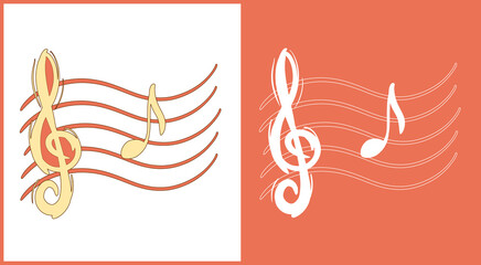 Music, the five-line staff / stave. Violin key & Note A. Hand drawn illustration for musician, composer, singer. Customizable vector graphics.