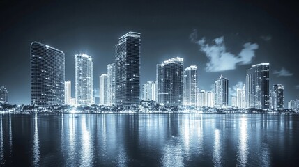 The abstract futuristic style of Florida coastal technology city scenery is filled with dynamic lighting connected by digital technology, showcasing modern concepts of networking and data transmission