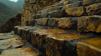 Up close display of stonemasonry skills showcases the precision and artistry of architecture. The stones that perfectly fit together without mortar symbolize creativity and the architect's ingenuity
