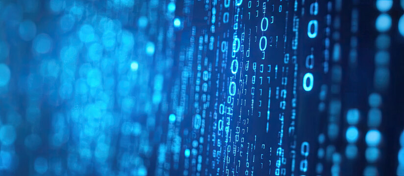 Binary blue matrix forming digital data flow stream