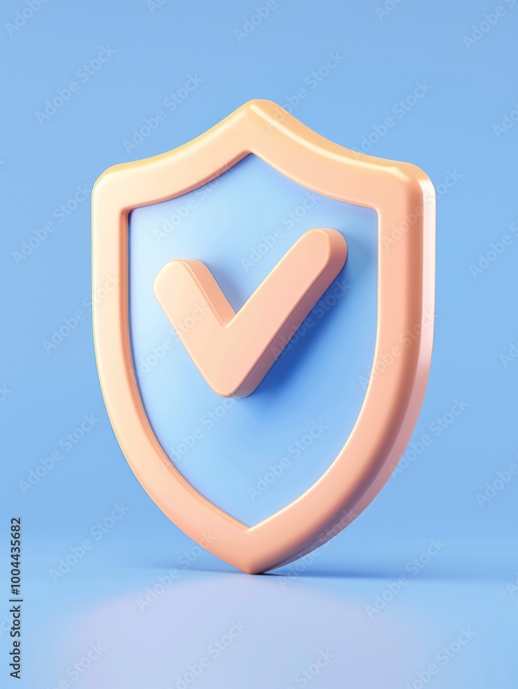 Poster 3d shield icon with checkmark symbolizing security.