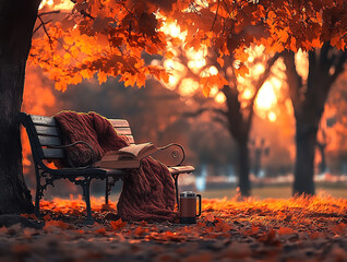 An autumn park in the sunset light