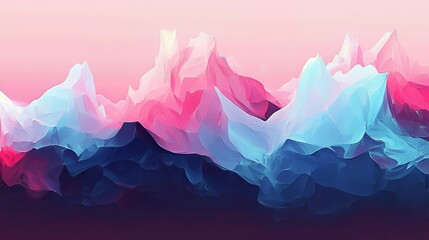 Abstract mountain range with pink and blue hues.