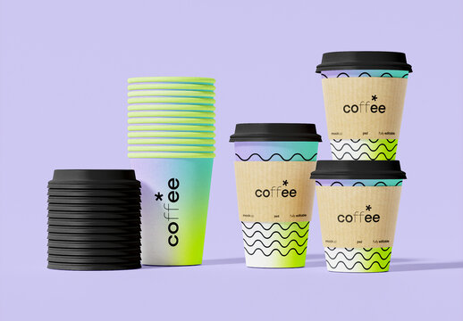 Coffee Cups with Lids Mockup Set