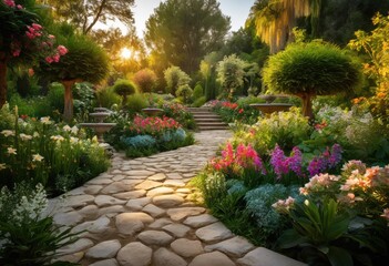 Fototapeta premium vibrant outdoor spaces filled lush beautiful plant elegant design elements showcasing natural aesthetics, garden, landscaping, greenery, plants