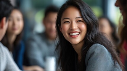 Smiling Woman in a Collaborative Setting