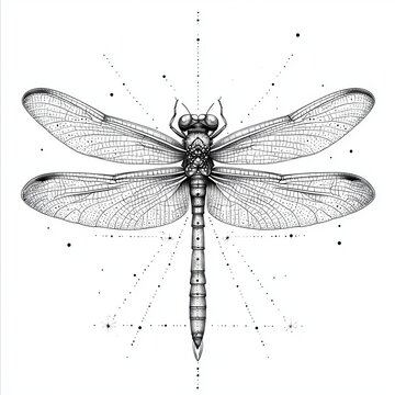 recommend clip art: Detailed line drawing of a dragonfly with geometric patterns.