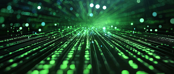 Fototapeta premium Dynamic green digital light trails and circuit lines