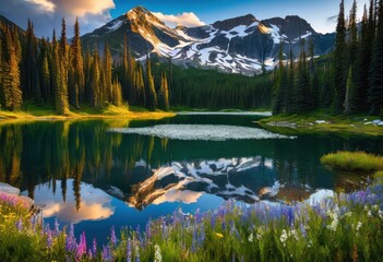 breathtaking mountain ranges mirrored tranquil lakes surrounded lush forest clear blue skies, aerial, views, reflections, scenery, landscape, beauty, serene