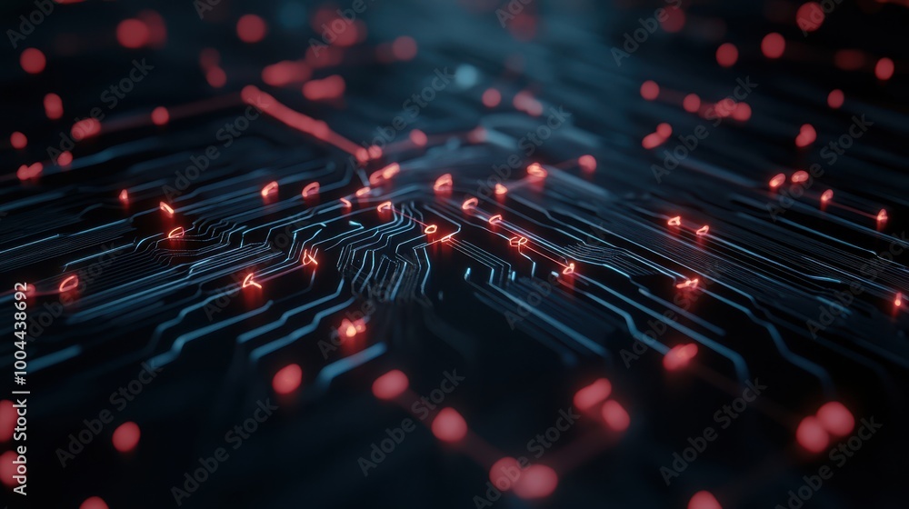 Aufkleber Virtual process breakdown, neon lines connecting nodes, representing digital aid in system navigation