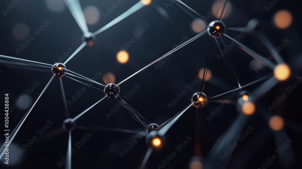 Poster streamlined electronic support network, abstract data nodes connected by glowing lines, digital comm