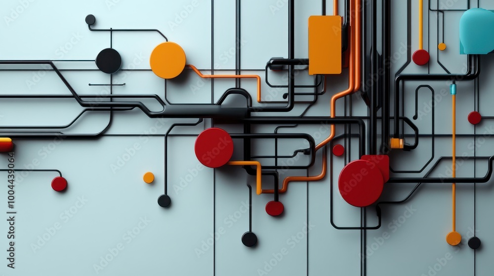 Poster Abstract representation of electronic circuits, streamlined pathways indicating seamless support processes