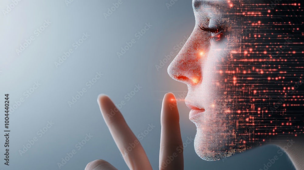 Poster digital face with futuristic glow and abstract lines