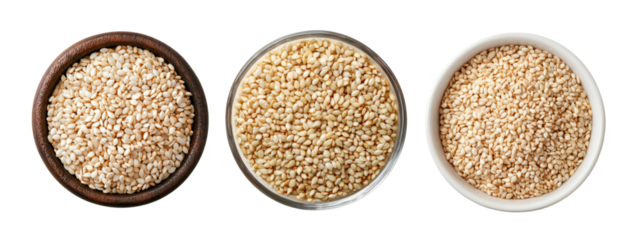 Top view white Sesame seeds in bowl on white background