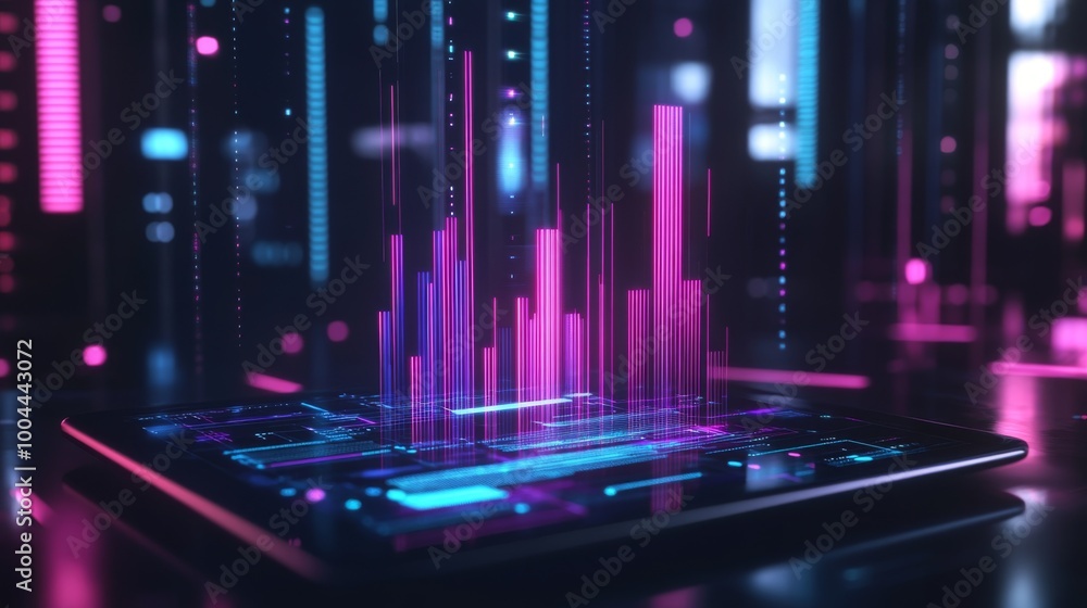Aufkleber a 3d bar graph floating above a digital tablet, with bars emerging from the screen, symbolizing real