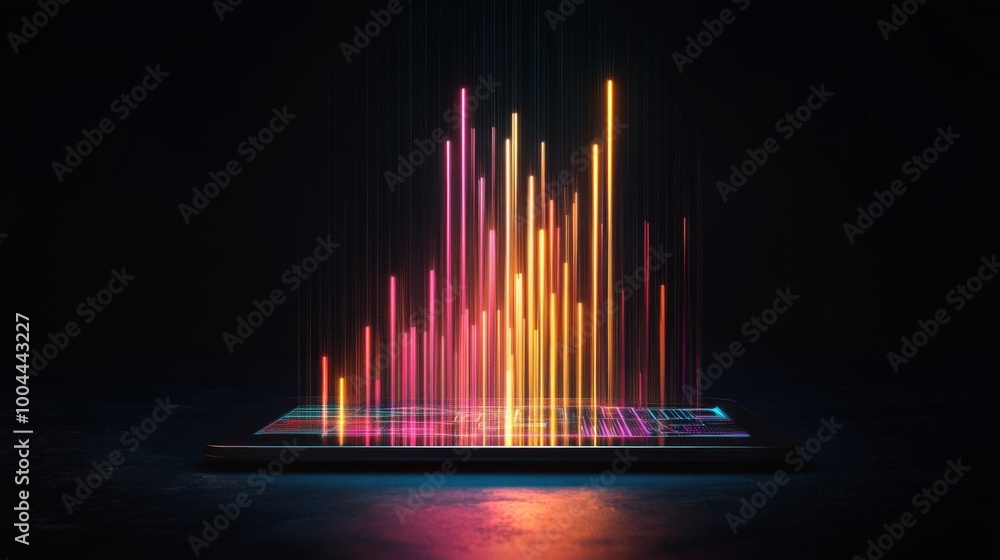 Aufkleber a 3d bar graph floating above a digital tablet, with bars emerging from the screen, symbolizing real