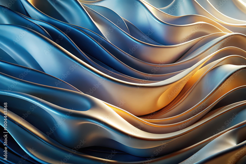 Poster flowing waves of silk in shades of blue and gold create a mesmerizing pattern that captivates the vi