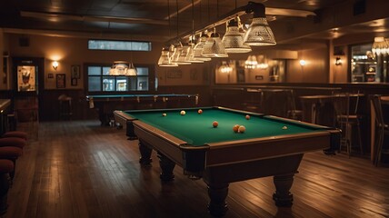 pool table in an interestingly lighted pub