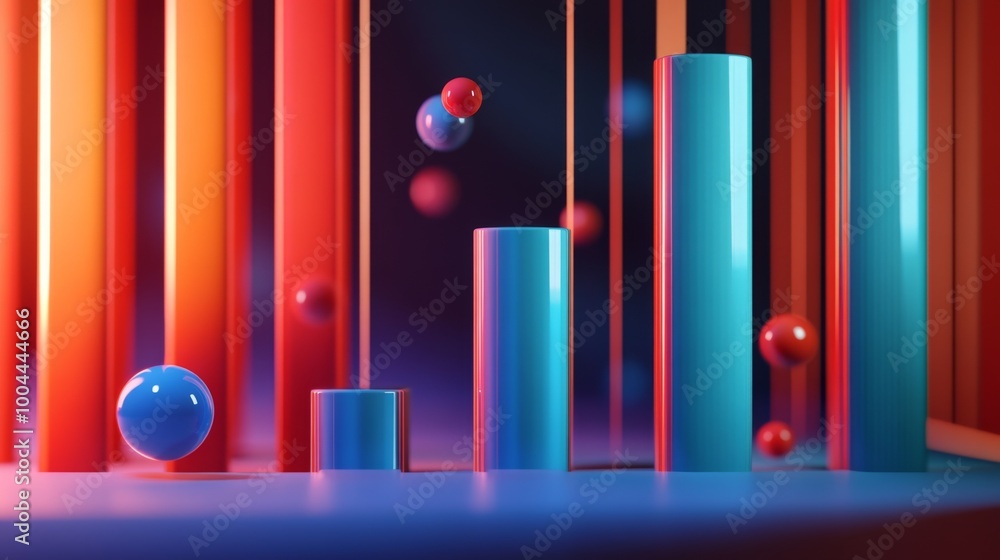 Poster a 3d bar graph with blue and red bars, highlighting a business comparison between two competitors, w