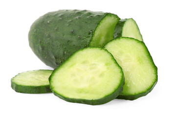 Pieces of fresh cucumber isolated on white