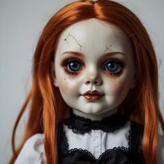 Creepy Doll Halloween horror character. Generative AI