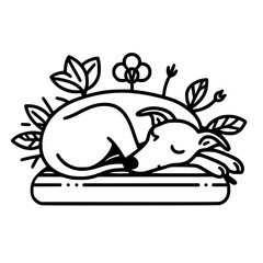 Outline Illustration of a Sighthound Dog Sleeping Peacefully | Whippet, Greyhound, Italian Greyhound, Lurcher