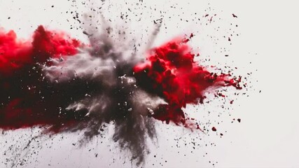 An explosion of red and gray powder creates an artistic, dynamic visual effect. - Powered by Adobe