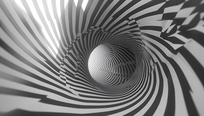 Abstract tunnel or infinite hole in concept of vertigo. Abstract spiral background in black and white pattern