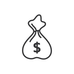Money bag dollar icon, flat black color.