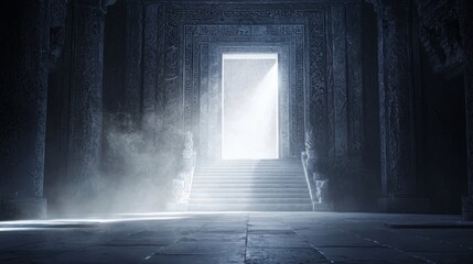 Mystical Ghostly Lantern in Dark Chinese Mythology Scene of Ancient Crypt with Dancing Shadows