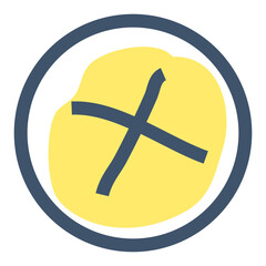 Obraz premium Circular design with a blue border and a yellow center featuring a dark blue cross. Ideal for minimalistic designs religious themes navigation symbols geometric shapes or interface icons. Clean