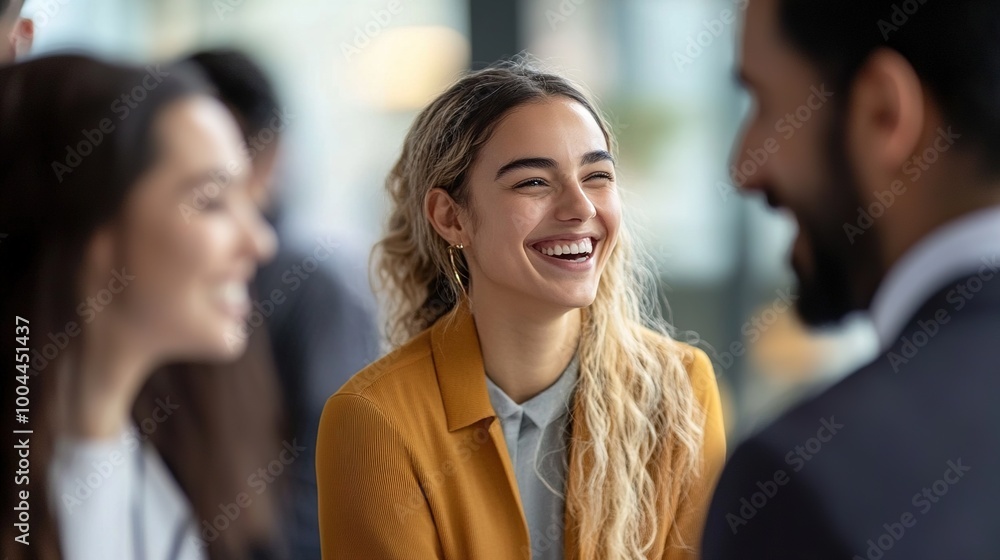 Poster happy group interaction in professional setting
