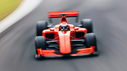 Dynamic racing car in motion, showcasing speed and power on racetrack.