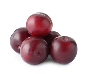 Group of fresh ripe plums isolated on white