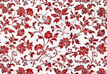 Vintage Red Floral Pattern Fabric Design