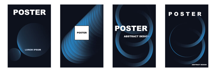 set of of 70s blue color gradient poster background vector design. bunch of retro wall decoration, groovy,funky geometric shape. Vintage hippie wall art for interior, ad,feed banner, cover, poster