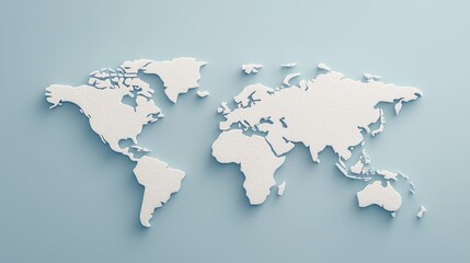 White cutout world map on a soft blue background.