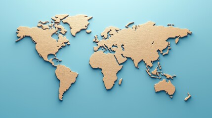 World map cutout design, light blue background.