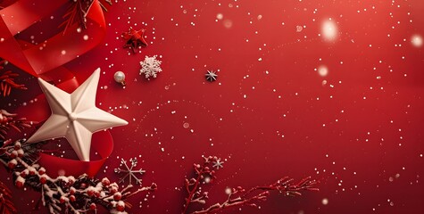 Red Christmas Background with Star and Snowflakes