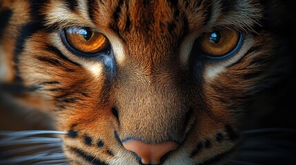 A close-up view of a tiger focusing intently on its surroundings in a natural habitat during daylight