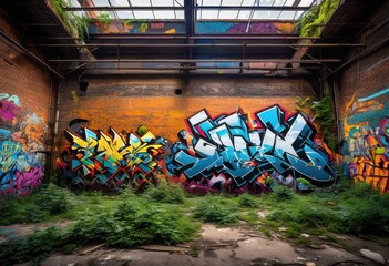 transformative urban art spaces showcasing abandoned factories through vivid murals creative designs city landscapes, graffiti, color, walls, live