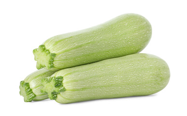Many fresh ripe zucchinis isolated on white
