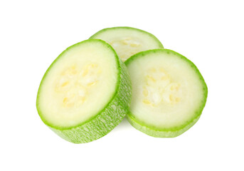 Pieces of fresh zucchini isolated on white