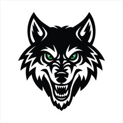 Aggressive Wolf Logo  vector with Green Eyes 